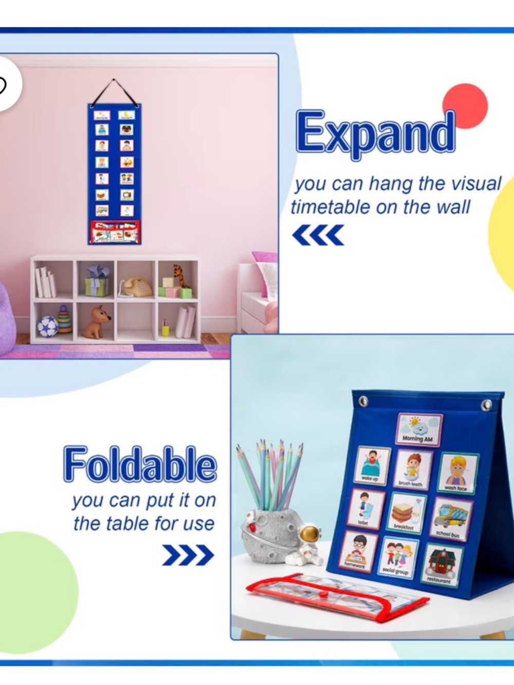 Visual Routine Chart for Kids - Blue Daily Schedule Pocket Chart - Picture 3 of 5